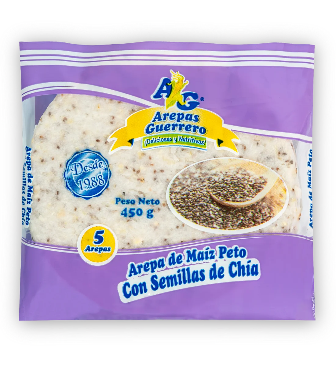 Arepas de Maíz Peto con semillas de Chía 450g